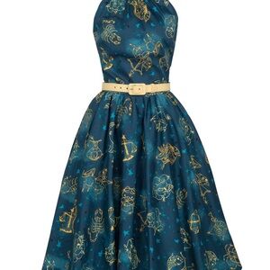 Chic Teal and Gold Zodiac Midi Dress
